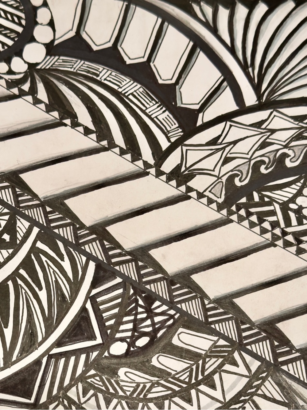 Hand-Drawn Black & White Geometric Pattern Artwork original